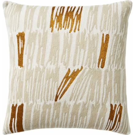 Judy Ross Textiles Hand-Embroidered Chain Stitch Static Throw Pillow cream/oyster/gold rayon